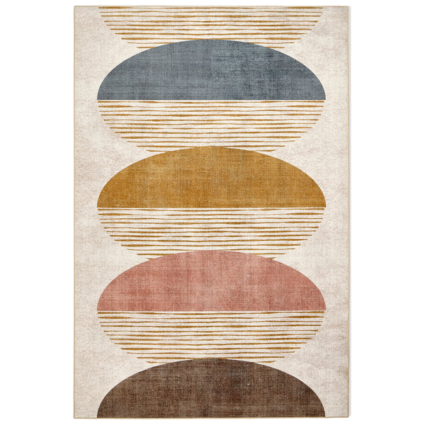 Oval Eclipse Eco-Washable Rug- 100% recycled conent rug featuring a geometric design.