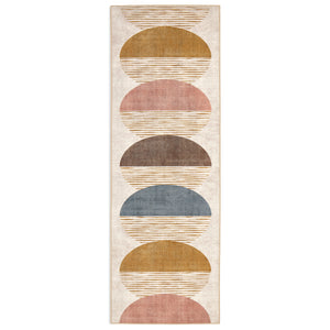 Oval Eclipse Eco-Washable Rug Runner- 100% recycled content runner featuring a geometric design.