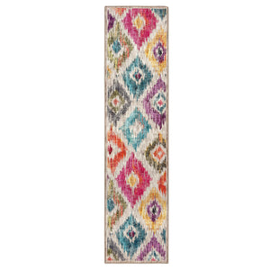 Painted Ikat Eco-Washable Rug Runner- 100% recycled content runner featuring a colourful geometric design.