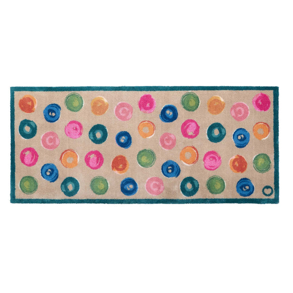 Painted Spots Multi Charity Runner- 100% recycled cotton doormat featuring painted spots.