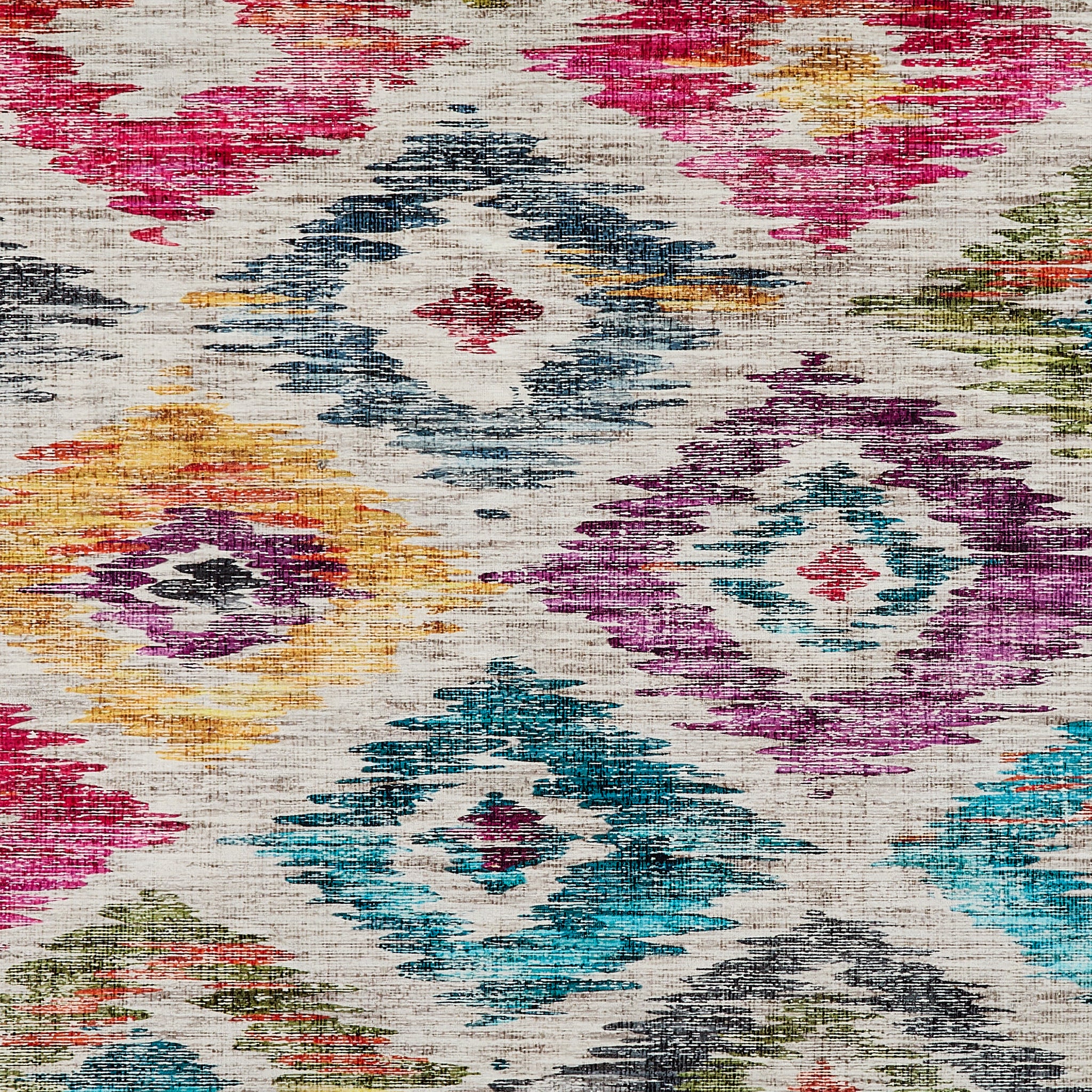 Painted Ikat Eco-Washable Rug Runner- 100% recycled content runner featuring a colourful geometric design.