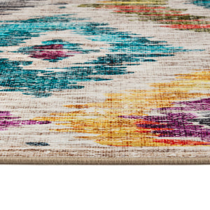 Painted Ikat Eco-Washable Rug- 100% recycled content rug featuring a colourful geometric pattern.