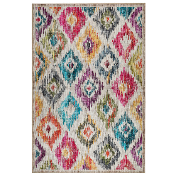 Painted Ikat Eco-Washable Rug- 100% recycled content rug featuring a colourful geometric pattern.