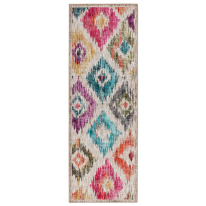 Painted Ikat Eco-Washable Rug Runner- 100% recycled content runner featuring a colourful geometric design.
