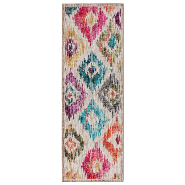 Painted Ikat Eco-Washable Rug Runner- 100% recycled content runner featuring a colourful geometric design.