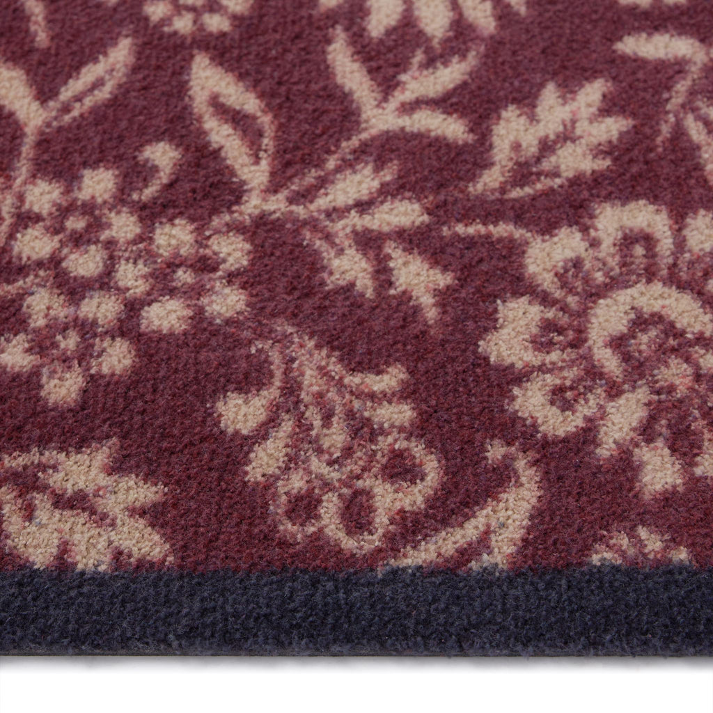 Paisley Floral Burgundy Washable Doormat- a cotton washable doormat featuring a white floral pattern.