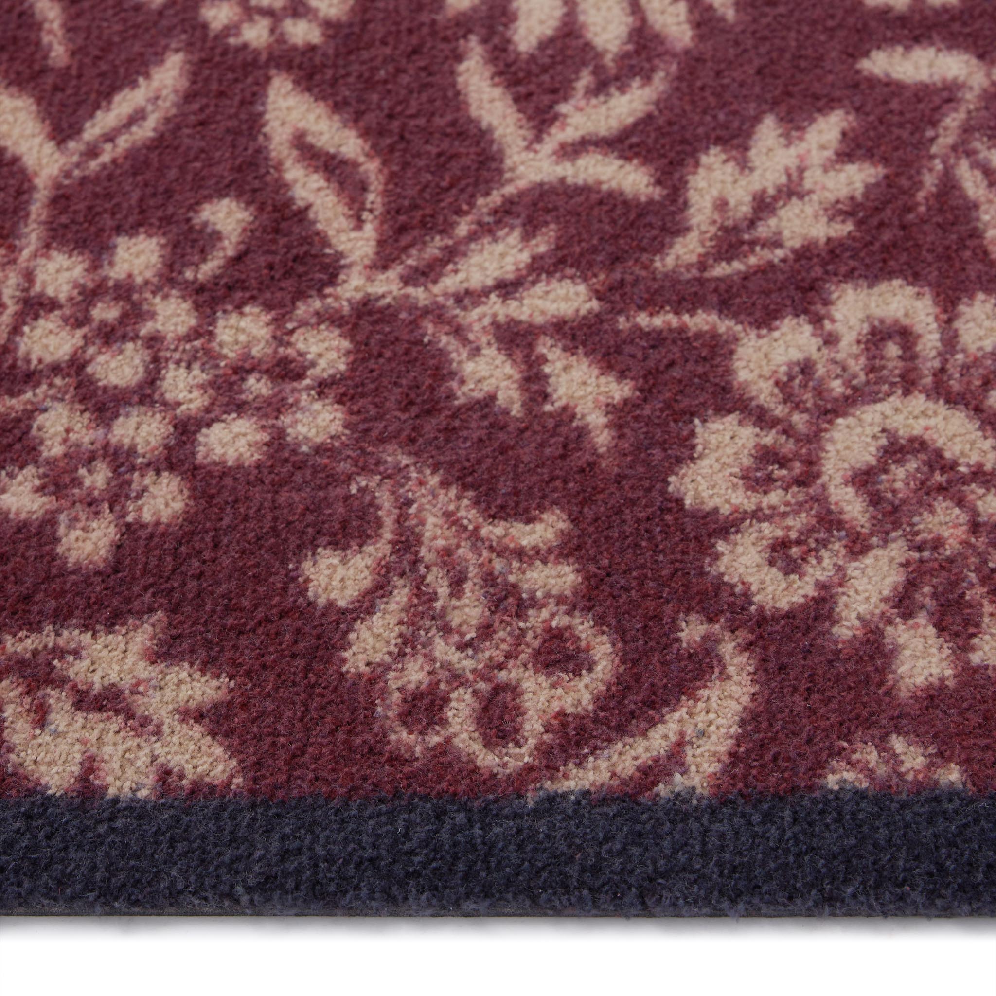 Paisley Floral Burgundy Washable Doormat- a cotton washable doormat featuring a white floral pattern.