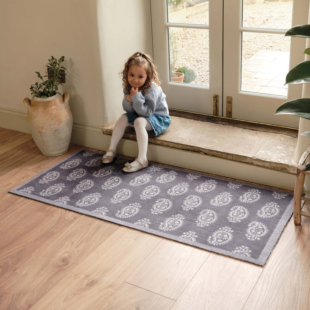 Paisley Grey Runner- 100% recycled cotton runner featuring a paisley design.