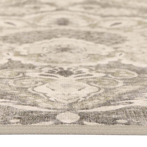 Close-up of Paisley Tapestry Linen Eco-Washable Rug showing pile height. 