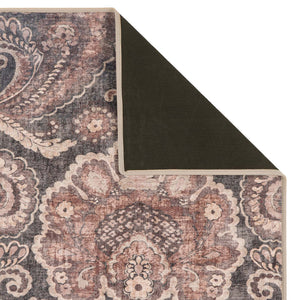 Paisley Tapestry Smoke Eco-Washable Rug showing the backing.