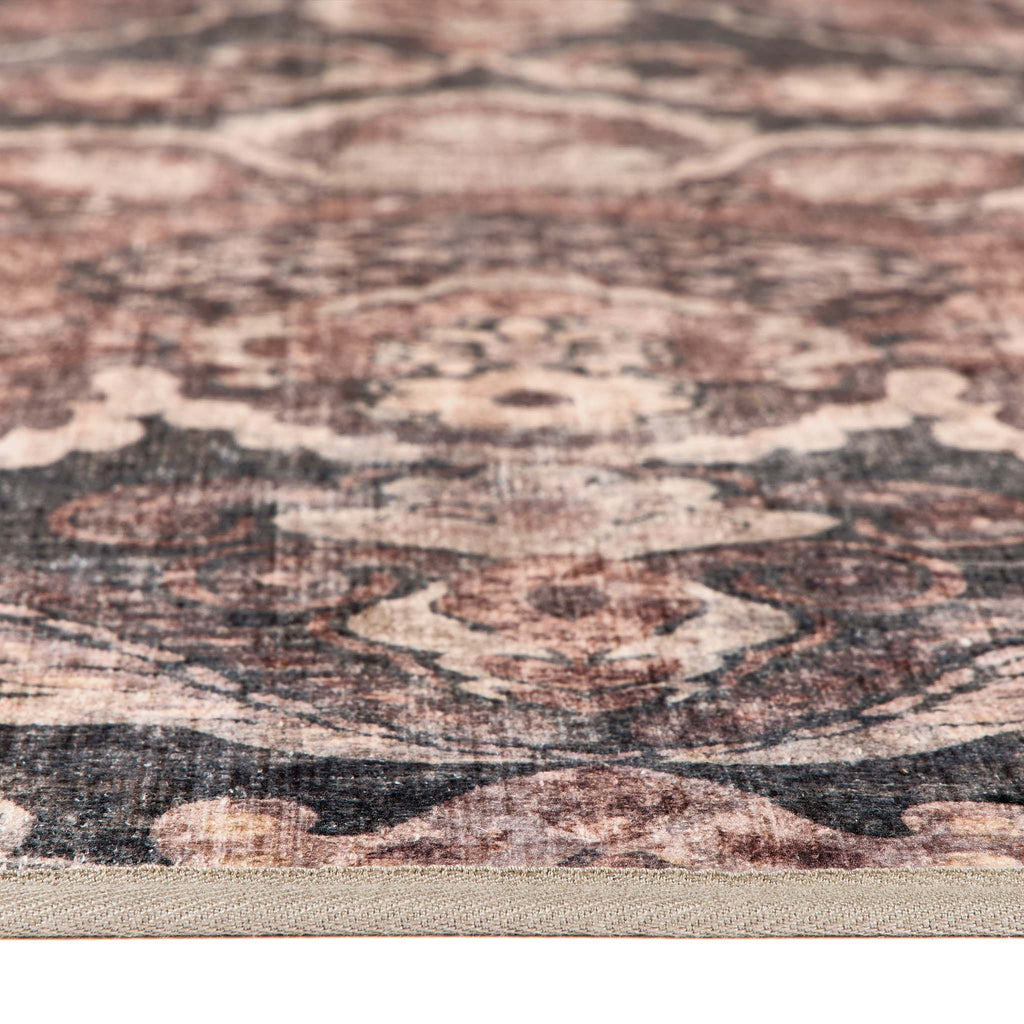 Close-up of Paisley Tapestry Smoke Eco-Washable Rug showing the pile height.