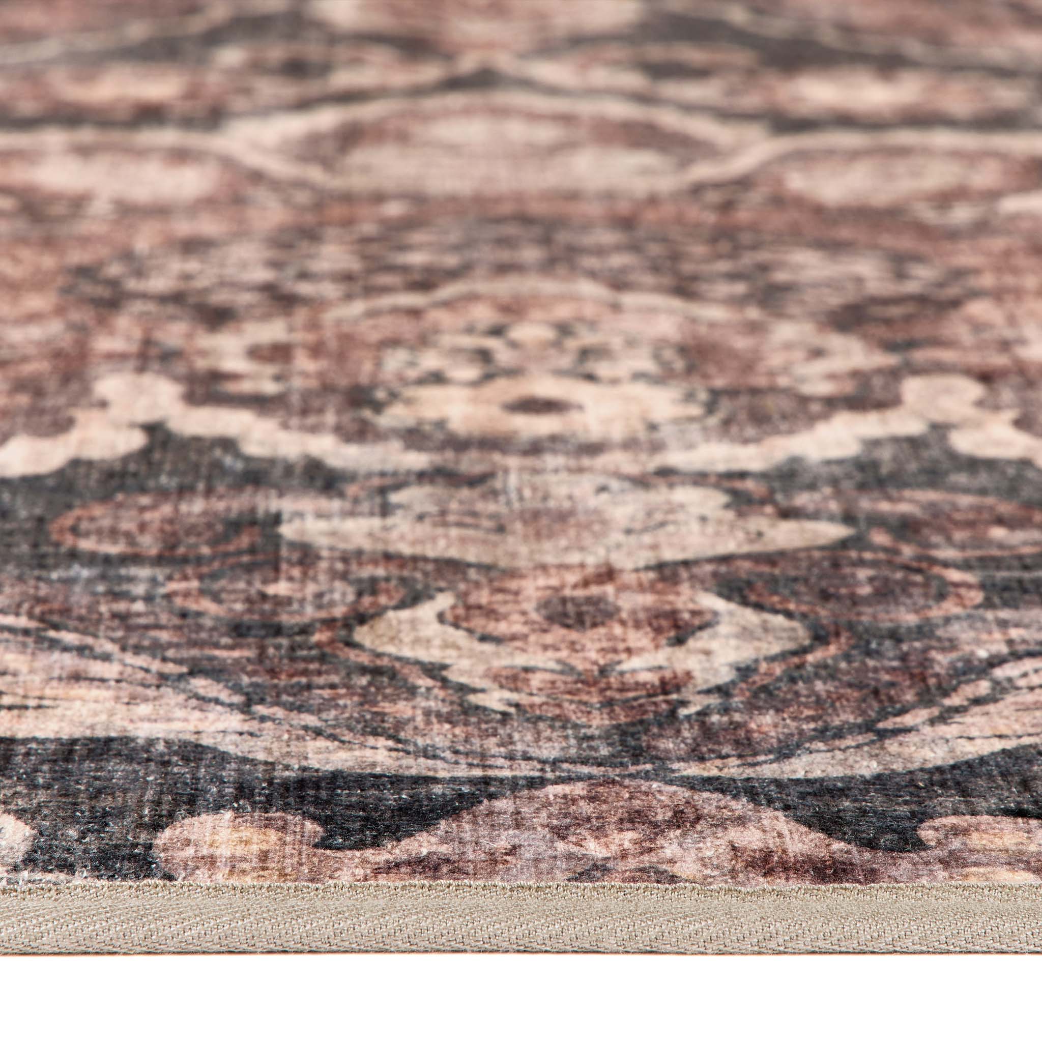 Close-up of Paisley Tapestry Smoke Eco-Washable Rug showing the pile height.