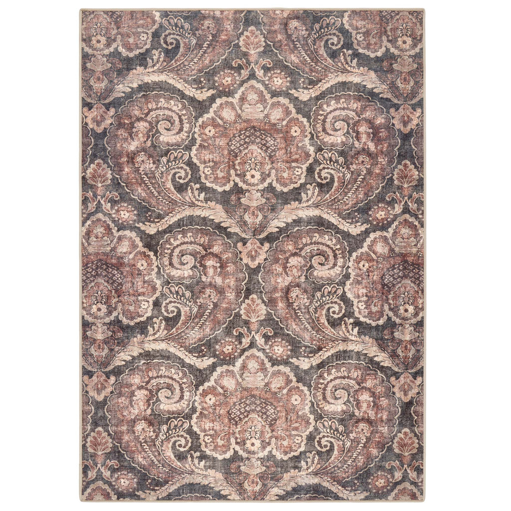 Paisley Tapestry Smoke Eco-Washable Rug with a paisley pattern.