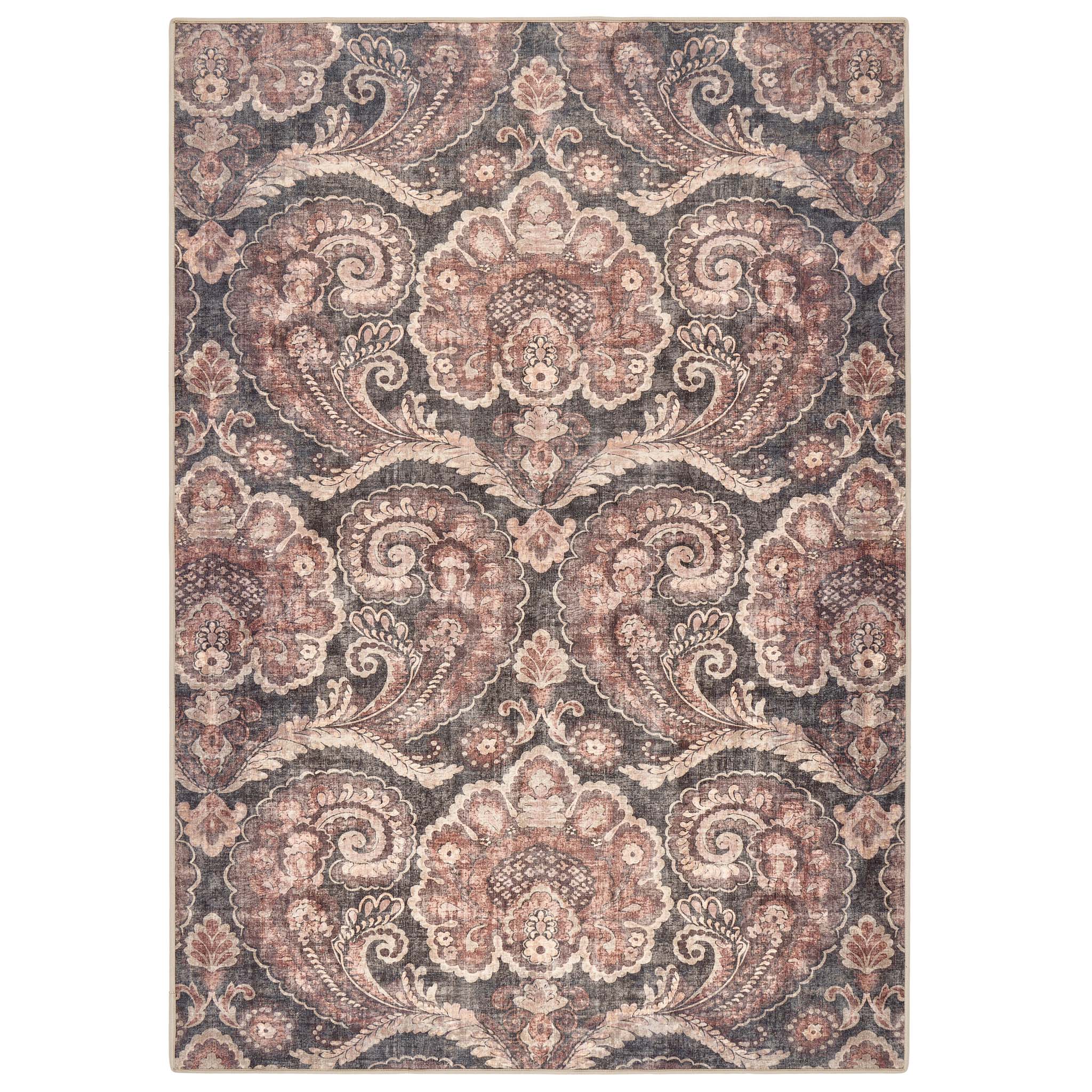 Paisley Tapestry Smoke Eco-Washable Rug with a paisley pattern.
