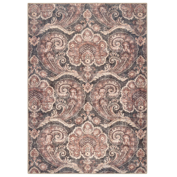 Paisley Tapestry Smoke Eco-Washable Rug with a paisley pattern.