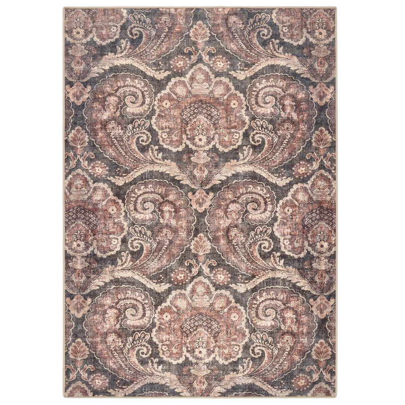 Paisley Tapestry Smoke Eco-Washable Rug with a paisley pattern.
