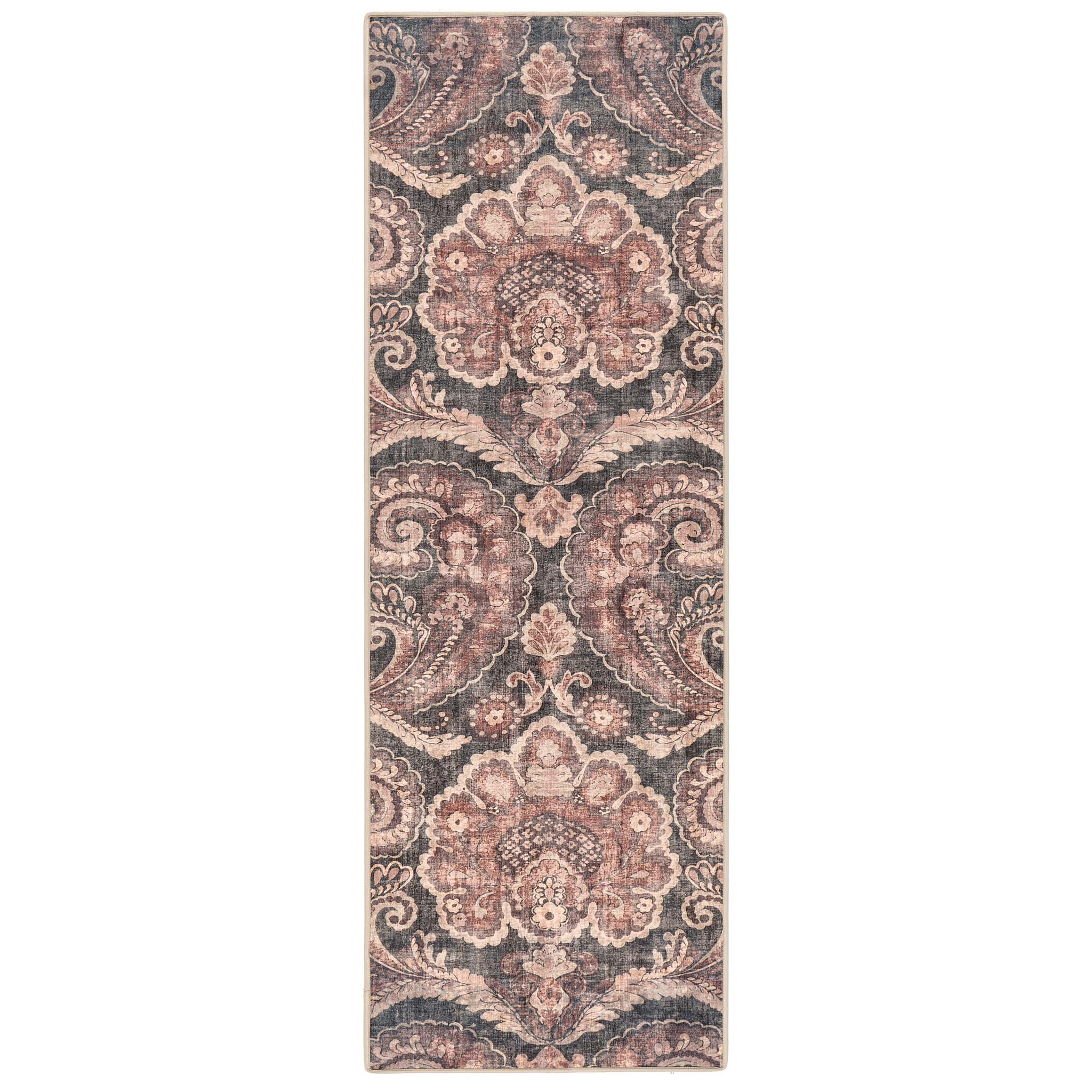 Paisley Tapestry Smoke Eco-Washable Runner with a paisley design. 