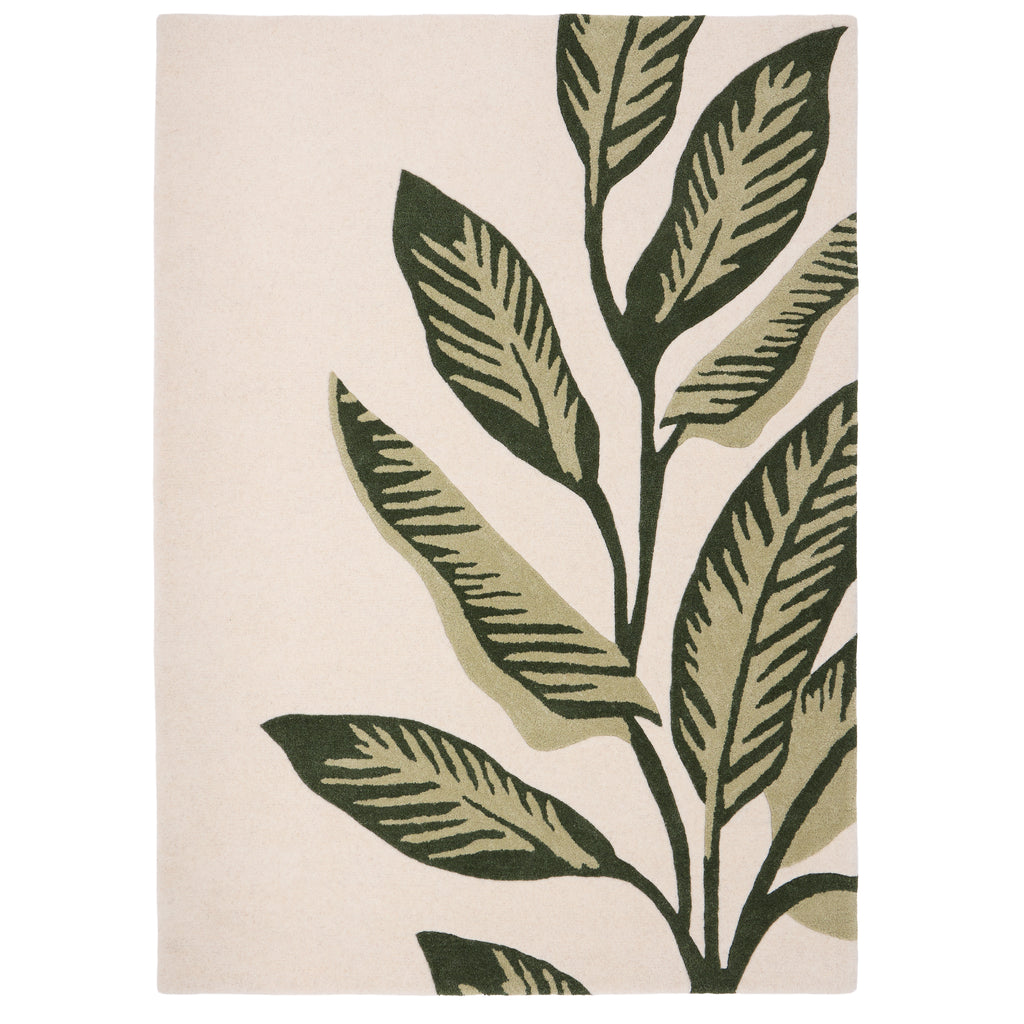 Discover the Paradise Leaf Rug- 100% wool cut pile rug in cream with a leaf design. 