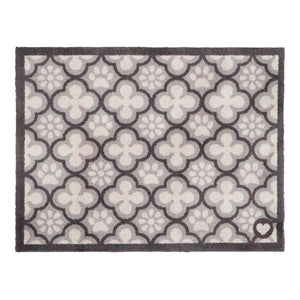 Paw Print Moroccan Tile Grey Washable Doormat- 100% recycled cotton doormat featuring paw prints within a morrocan style tile pattern.