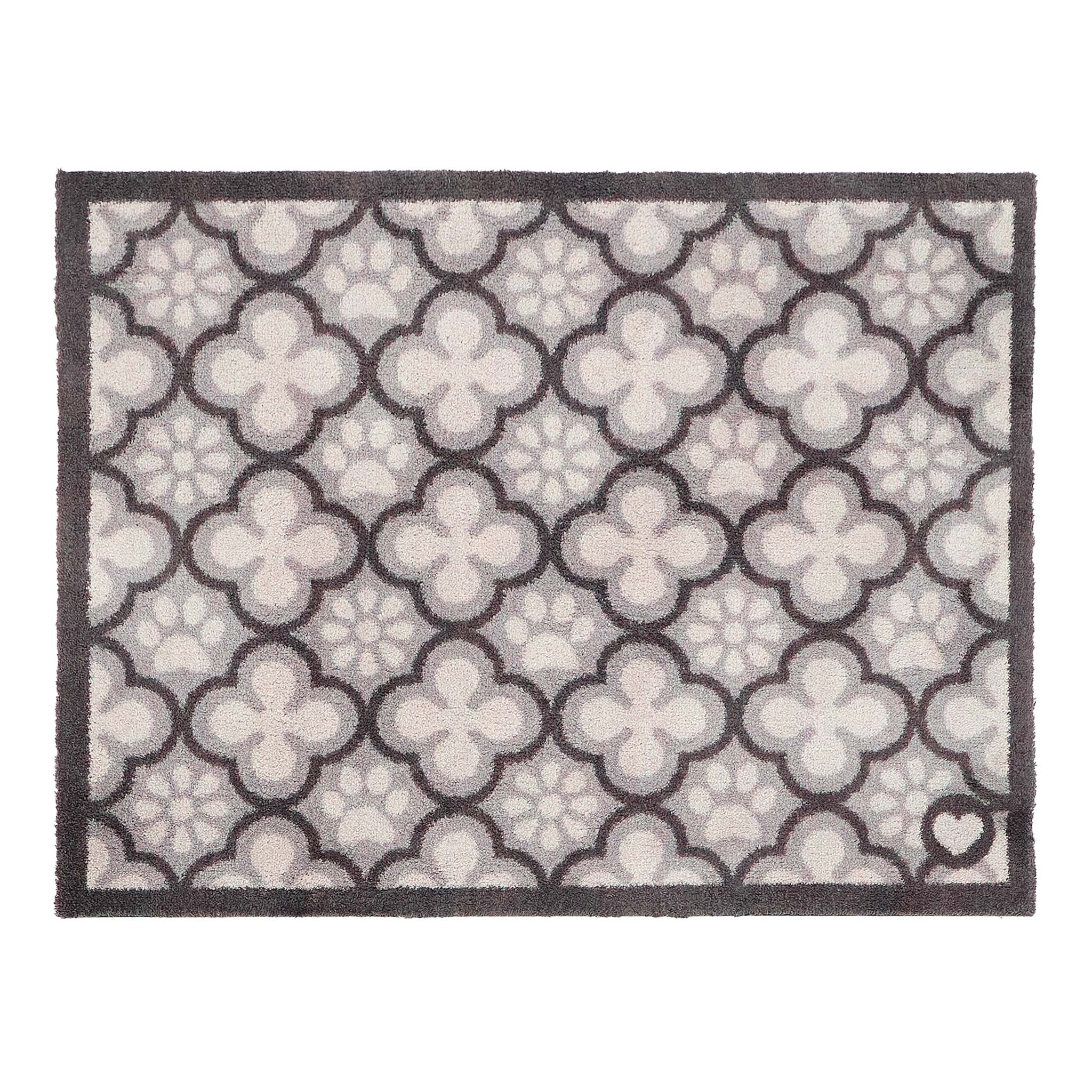 Paw Print Moroccan Tile Grey Washable Doormat- 100% recycled cotton doormat featuring paw prints within a morrocan style tile pattern.