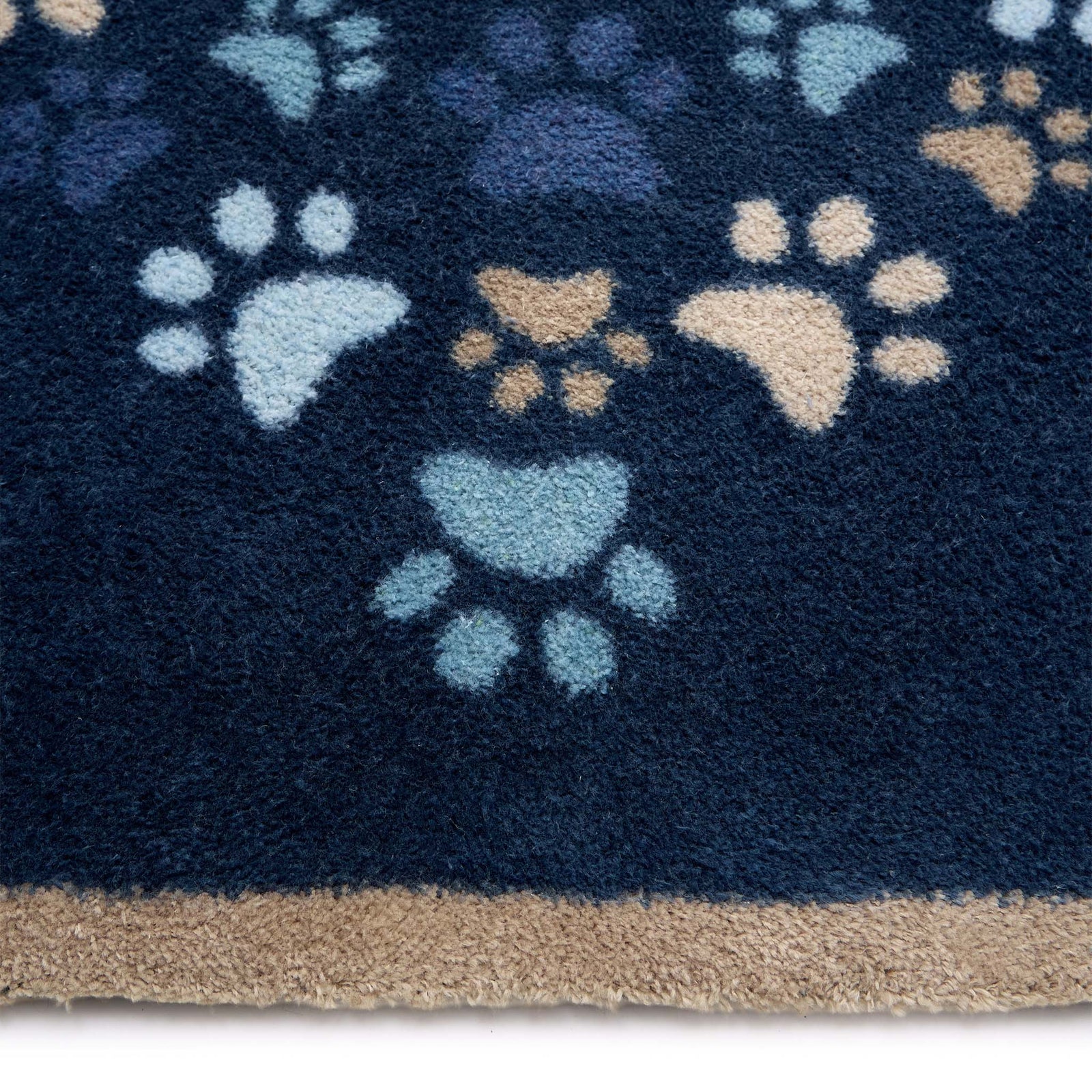 Paws For Love Blue Washable Doormat- 100% recycled cotton doormat featuirng multi directional paw prints.