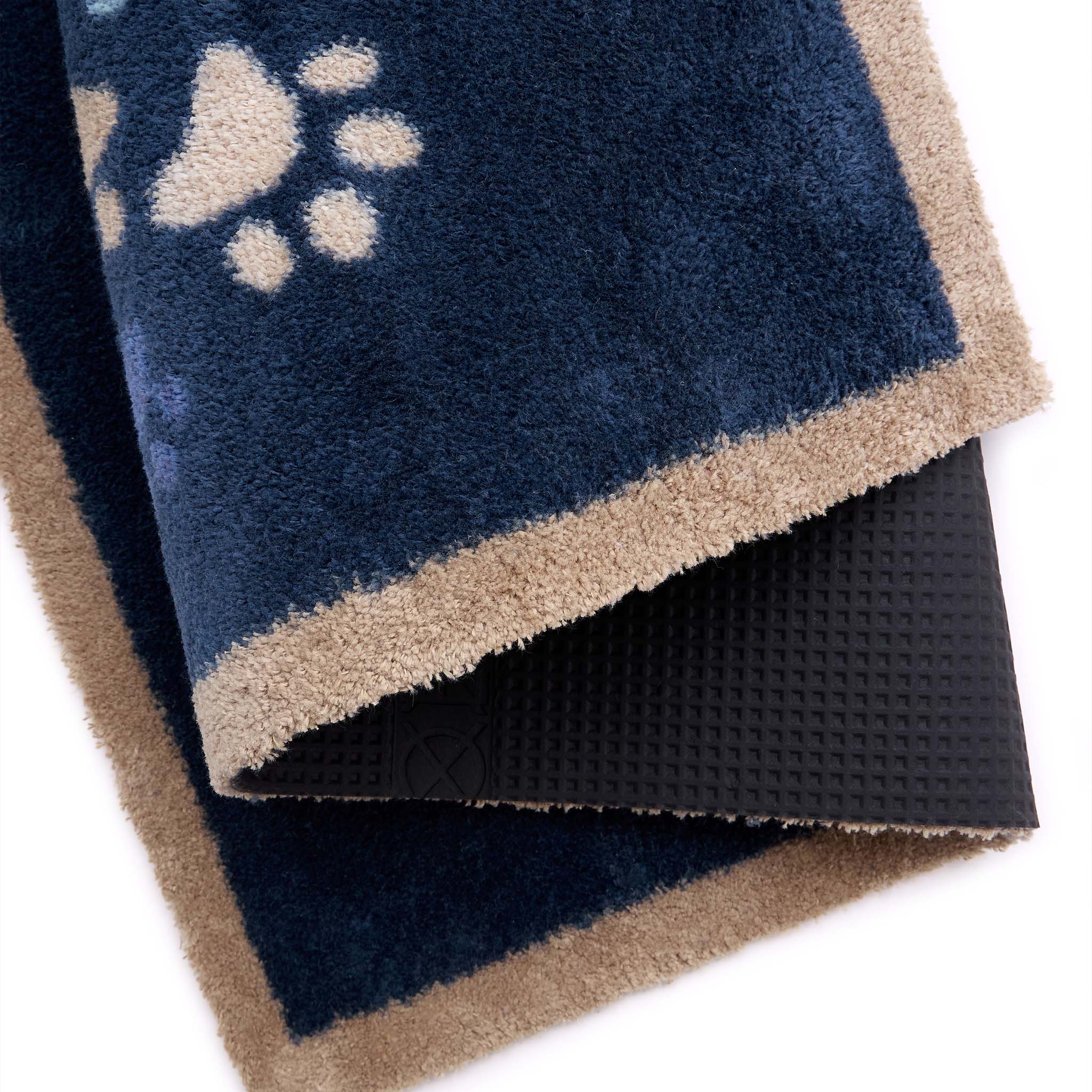 Paws For Love Blue Washable Doormat - 100% recycled cotton doormat featuirng multi directional paw prints.