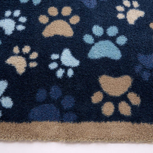 Paws For Love Blue Washable Runner- 100% recycled cotton runner featuirng multi directional paw prints. 