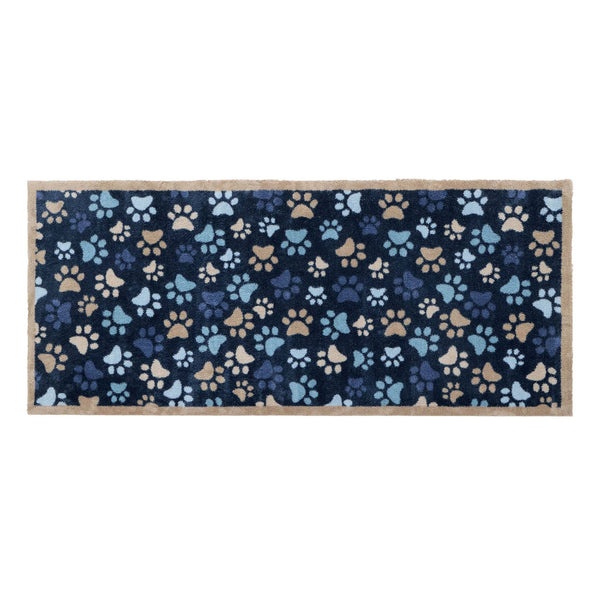 Paws For Love Blue Washable Runner- 100% recycled cotton runner featuirng multi directional paw prints. 