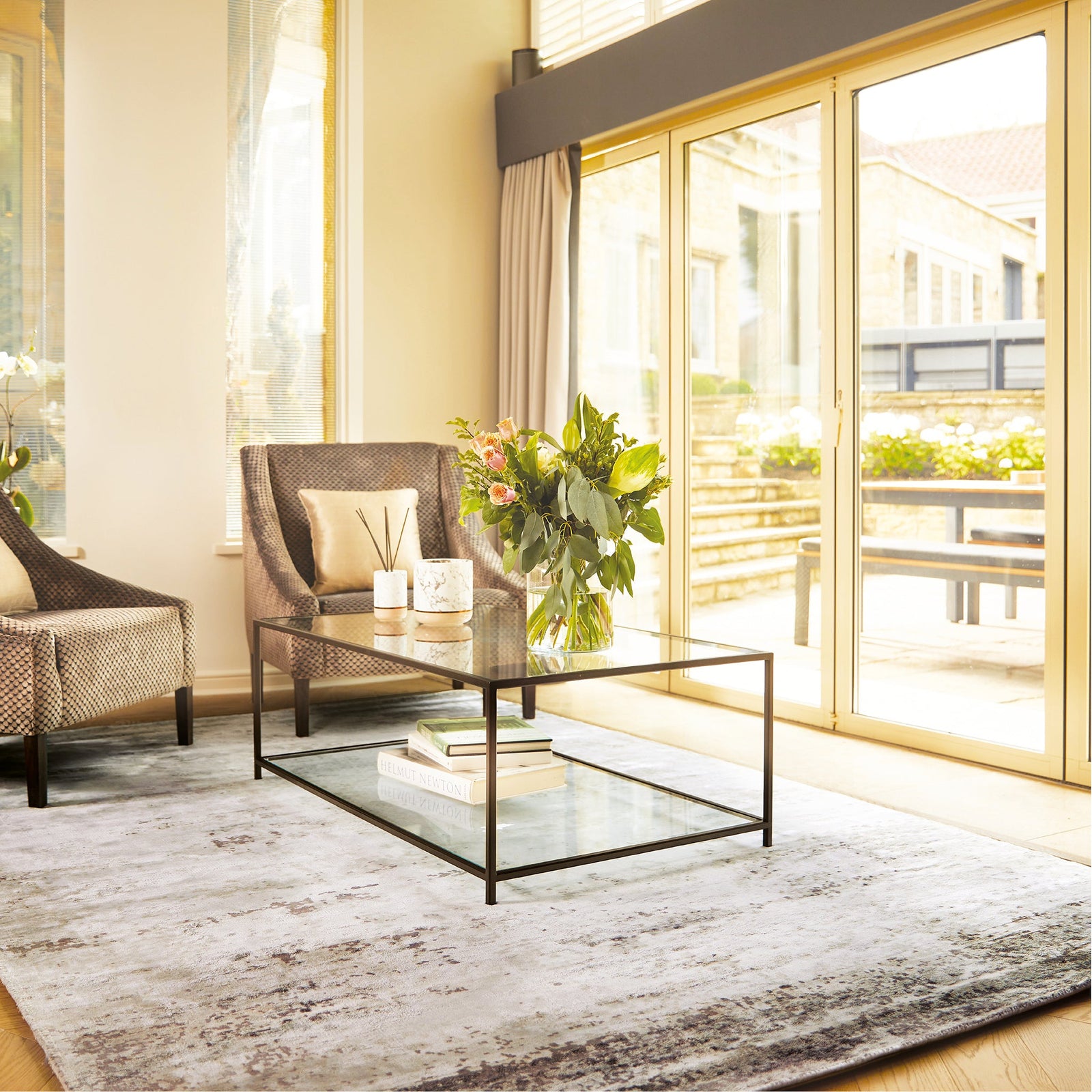 Persia Rug Fossil Cloud Rug made from 100% viscose, featuring a diamond pattern in the centre.
