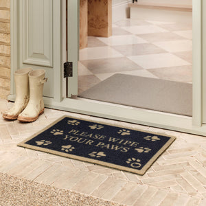 Pet 10 Outdoor Doormat- 100% recycled nylon outdoor doormat featuring graphic font and paw prints.