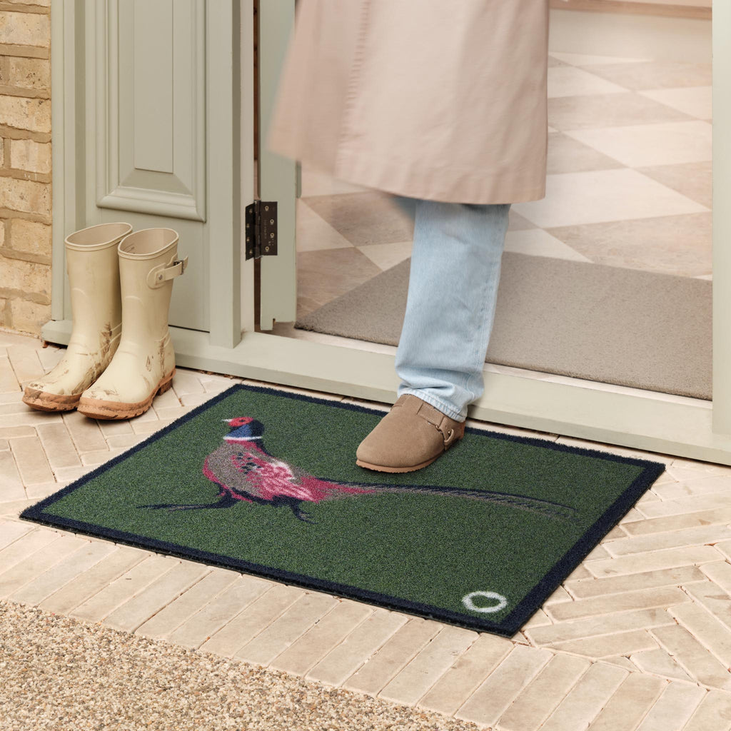 Pheasant Green 2 Outdoor Doormat- 100% recycled nylon doormat featuring a pheasant.