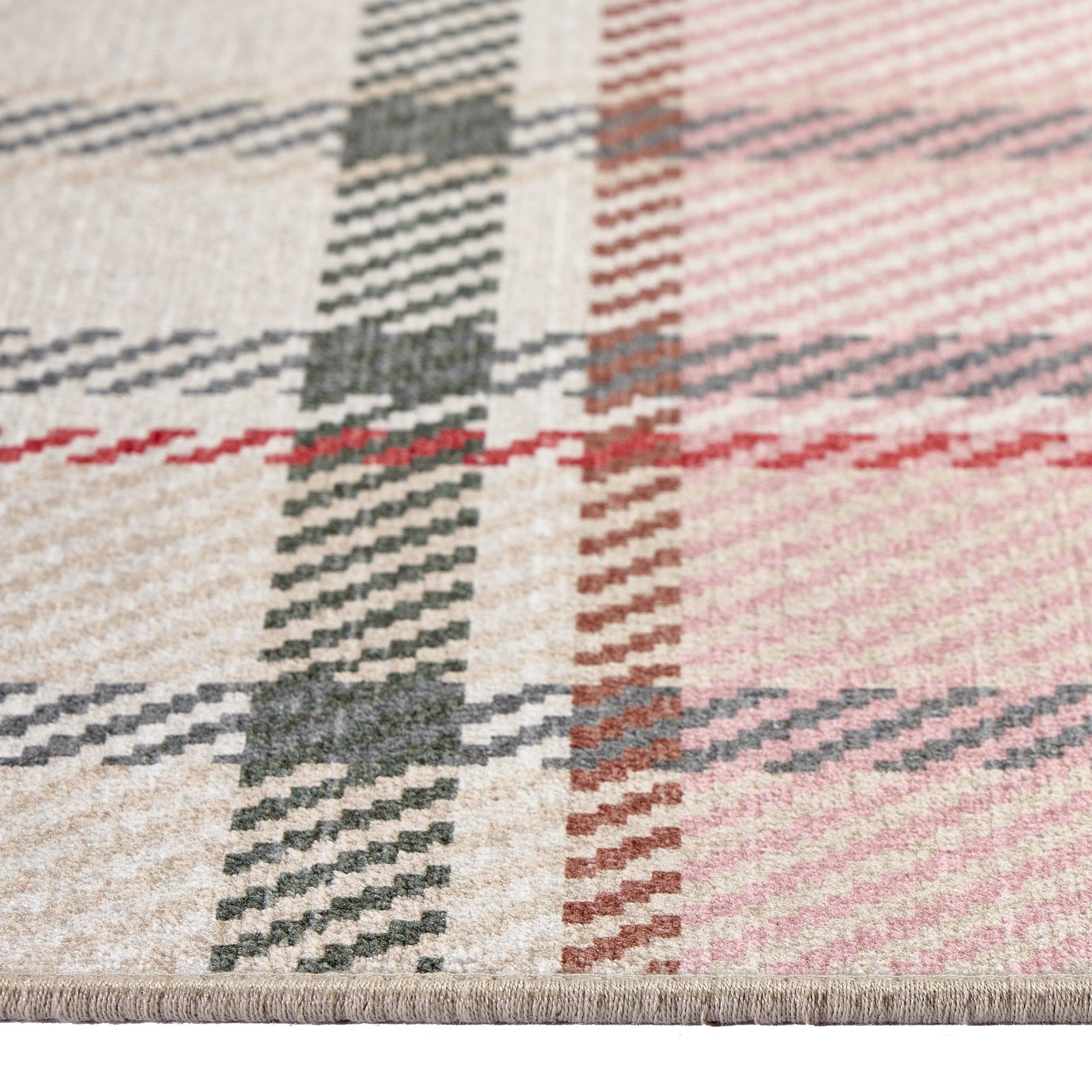 Isla Plaid Pink Eco Washable Rug made from 100% recycled materials, featuring a Pink plaid design.