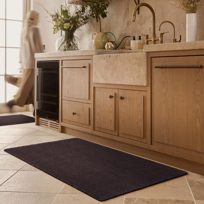 Plain Fleck Espresso Brown Runner with a brown fleck design, styled in a kitchen.