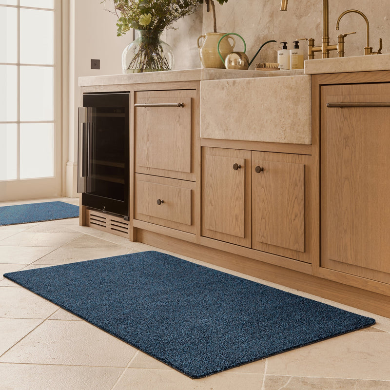Plain Fleck Indigo Washable Runner- a 100% recycled cotton runner in a solid blue. 