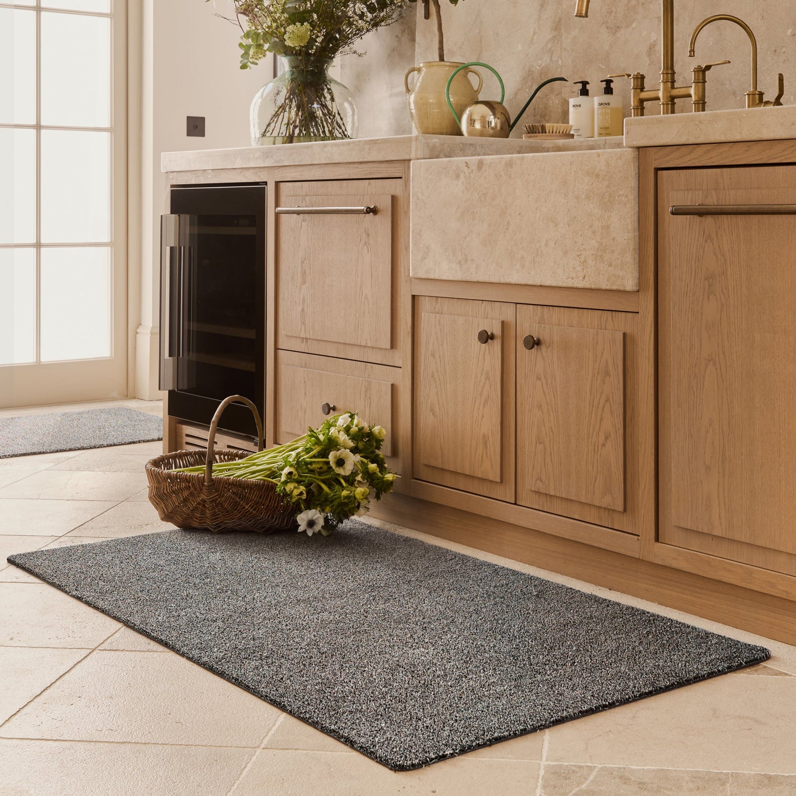 Plain Fleck Slate Runner- a 100% recycled material runner in a blend of charcoal, mid grey, white, and brown flecks.