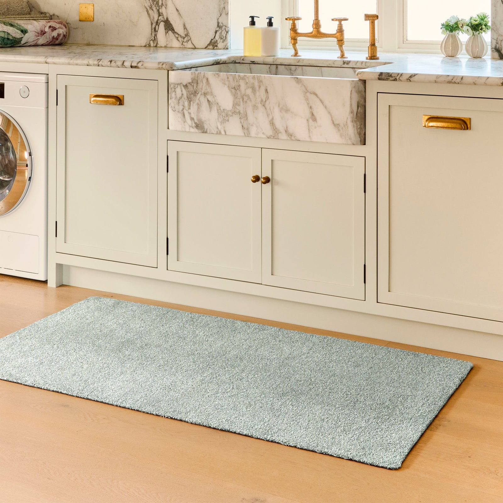 Plain Fleck Soft Green Runner- a 100% recycled material runner in shades of muted green and white.