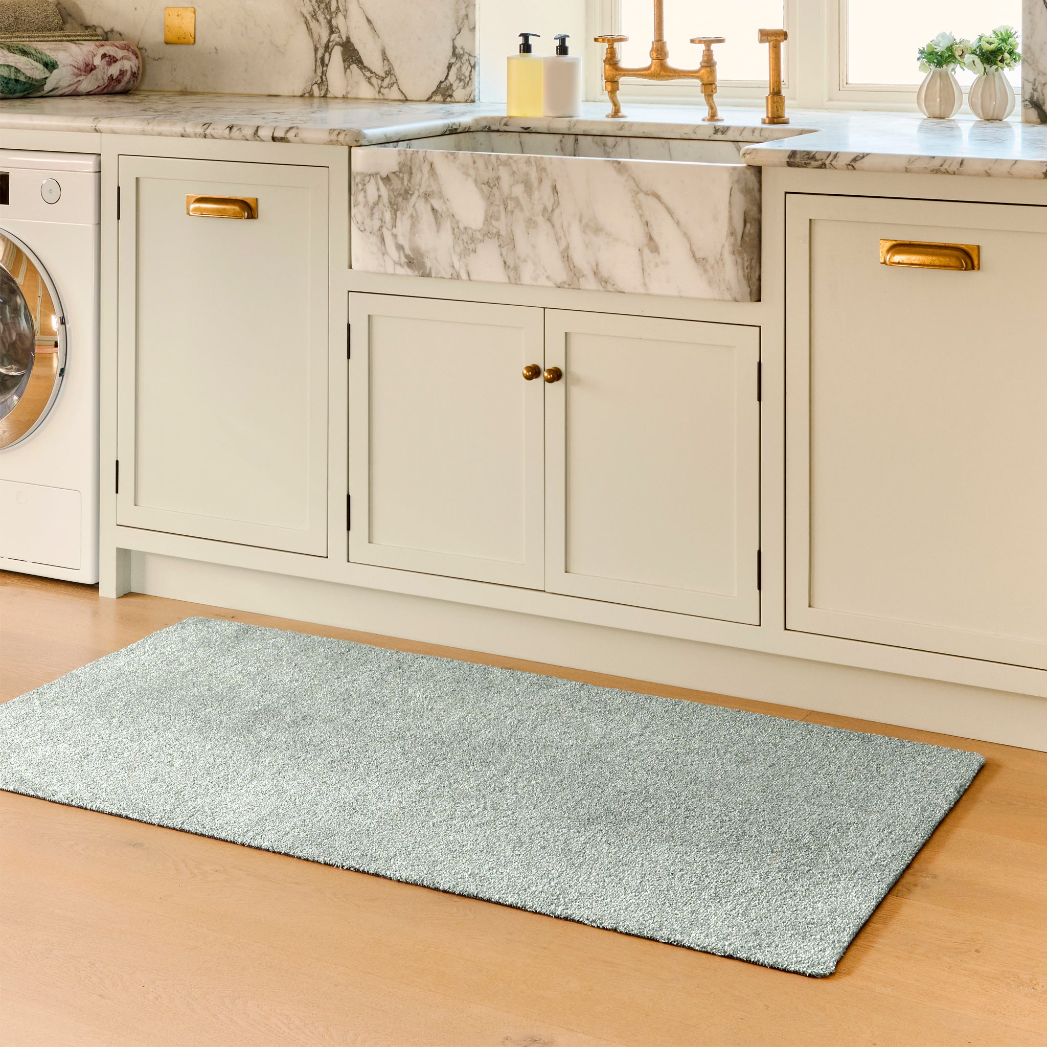Plain Fleck Soft Green Runner- a 100% recycled material runner in shades of muted green and white.