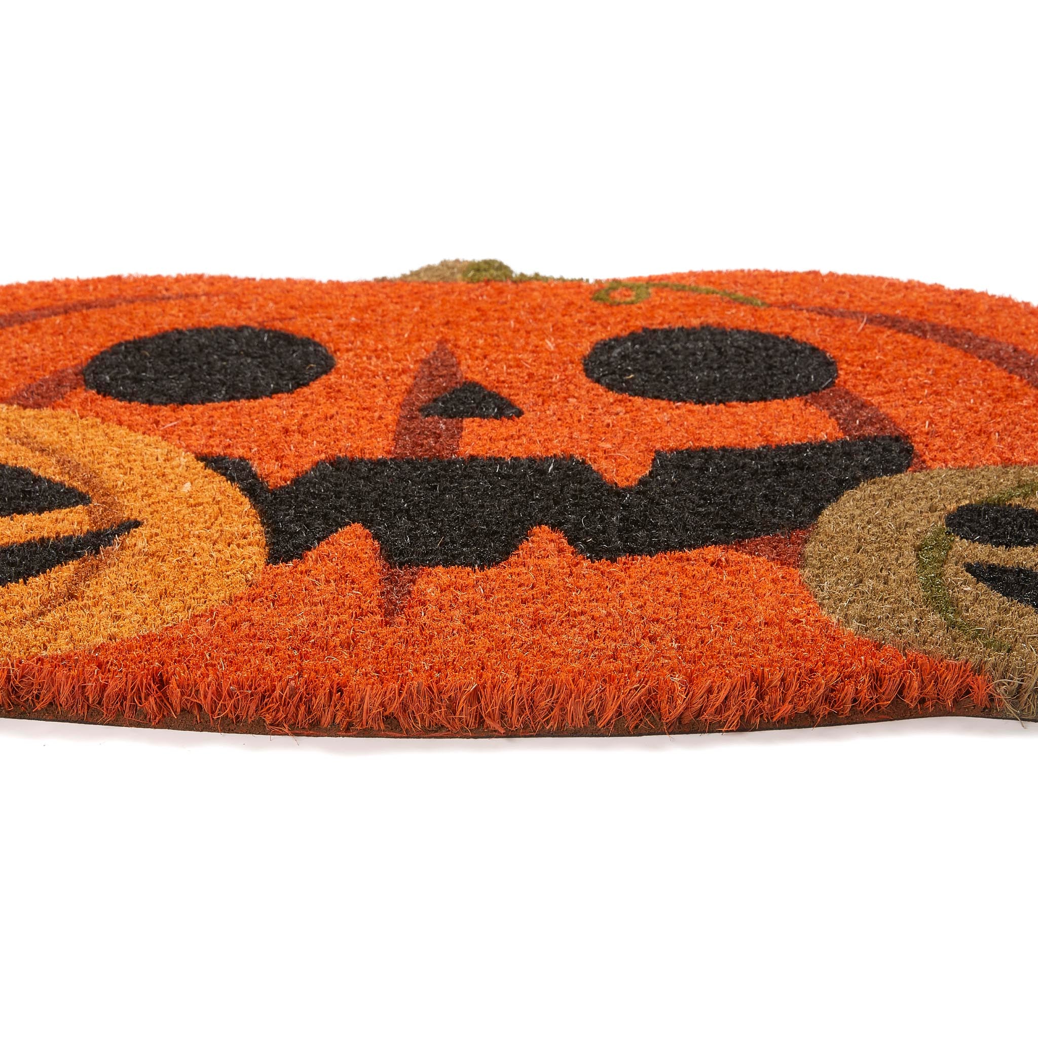 Discover the Pumpkin Halloween Coir Doormat in Orange- a coir doormat with a graphic pumpkin design. 