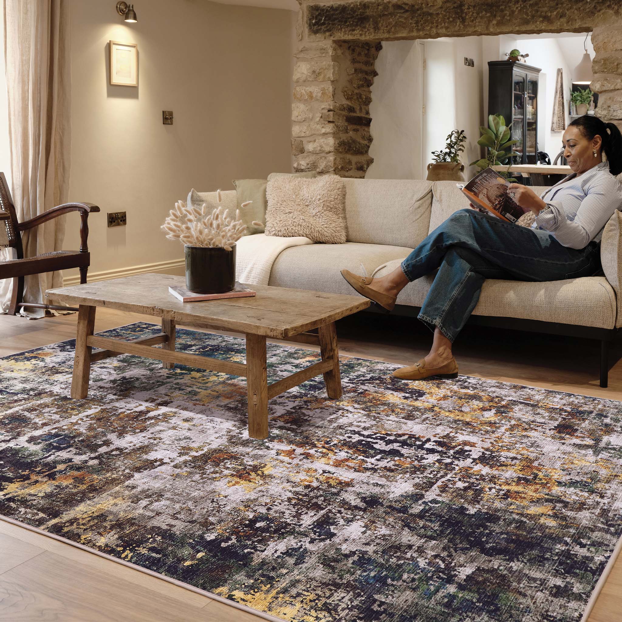 Rafe Texture Natural Eco-Washable Rug- 100% recycled content rug featuring a textured pattern.