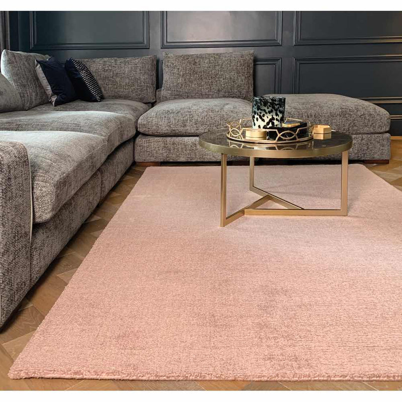Reef Blush Rug made from 100% recycled materials in a solid pink colour. 