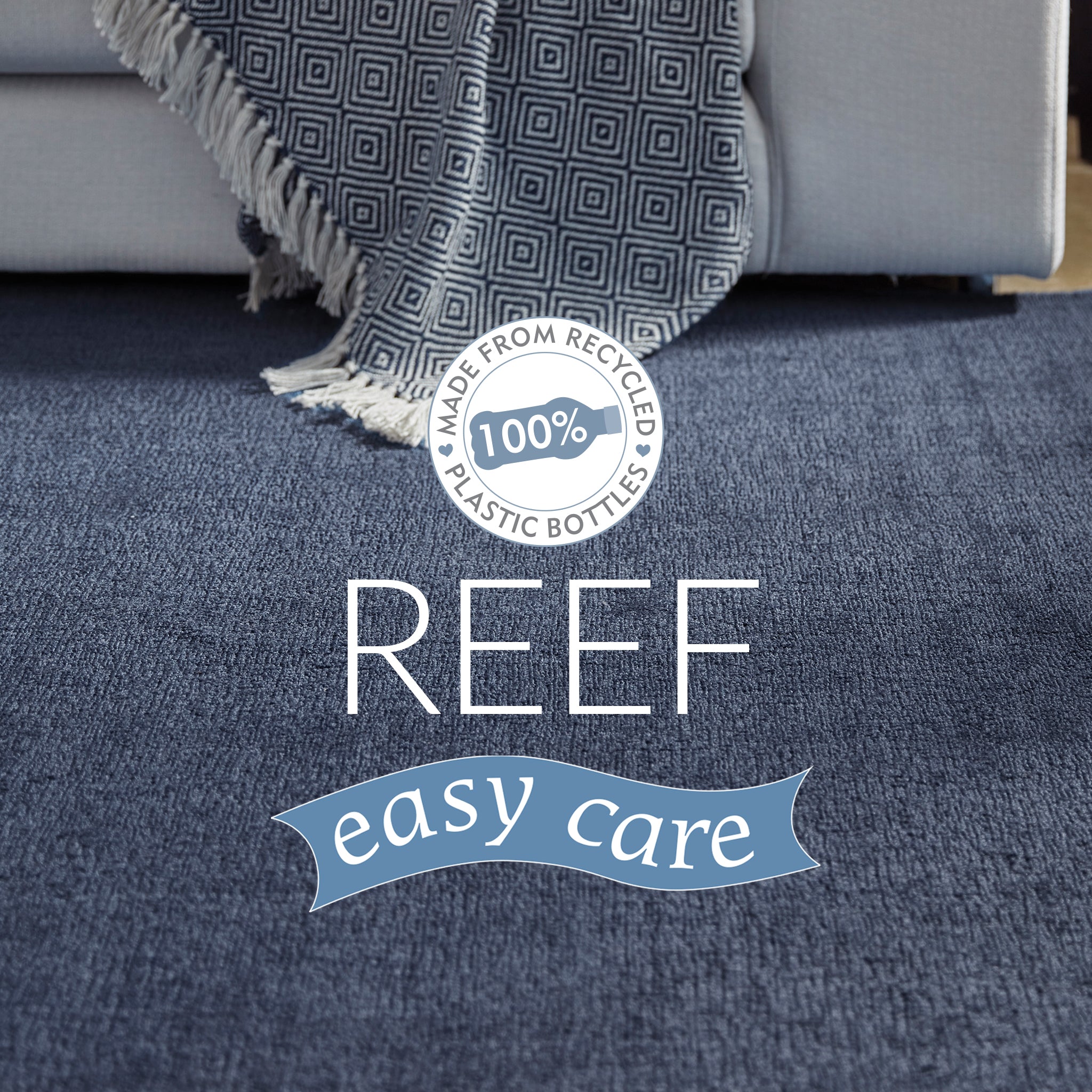 Reef Navy Rug made from 100% recycled materials in a solid dark blue colour.