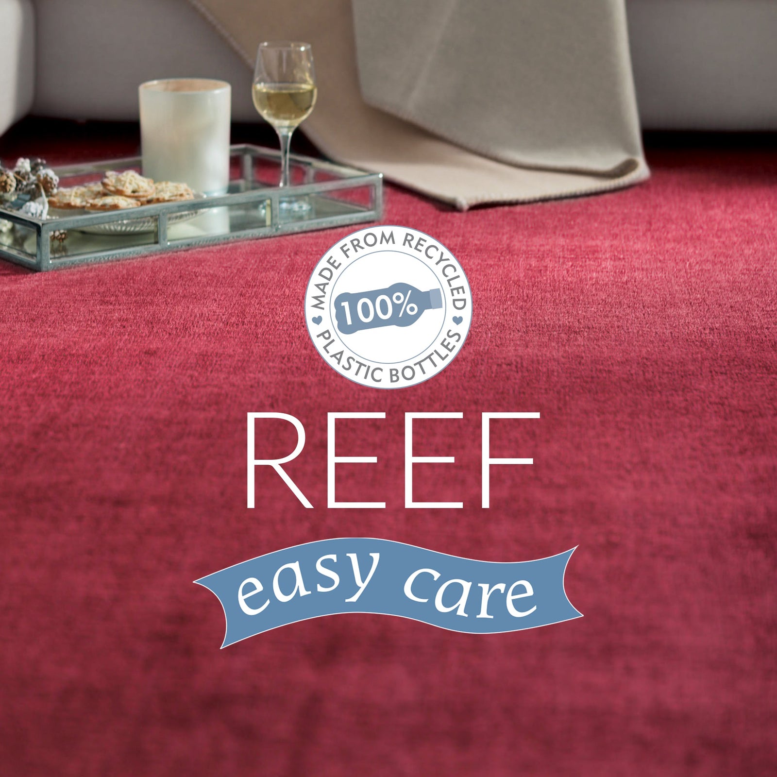 Reef Raspberry Rug made from 100% recycled materials in a solid dark pink colour.