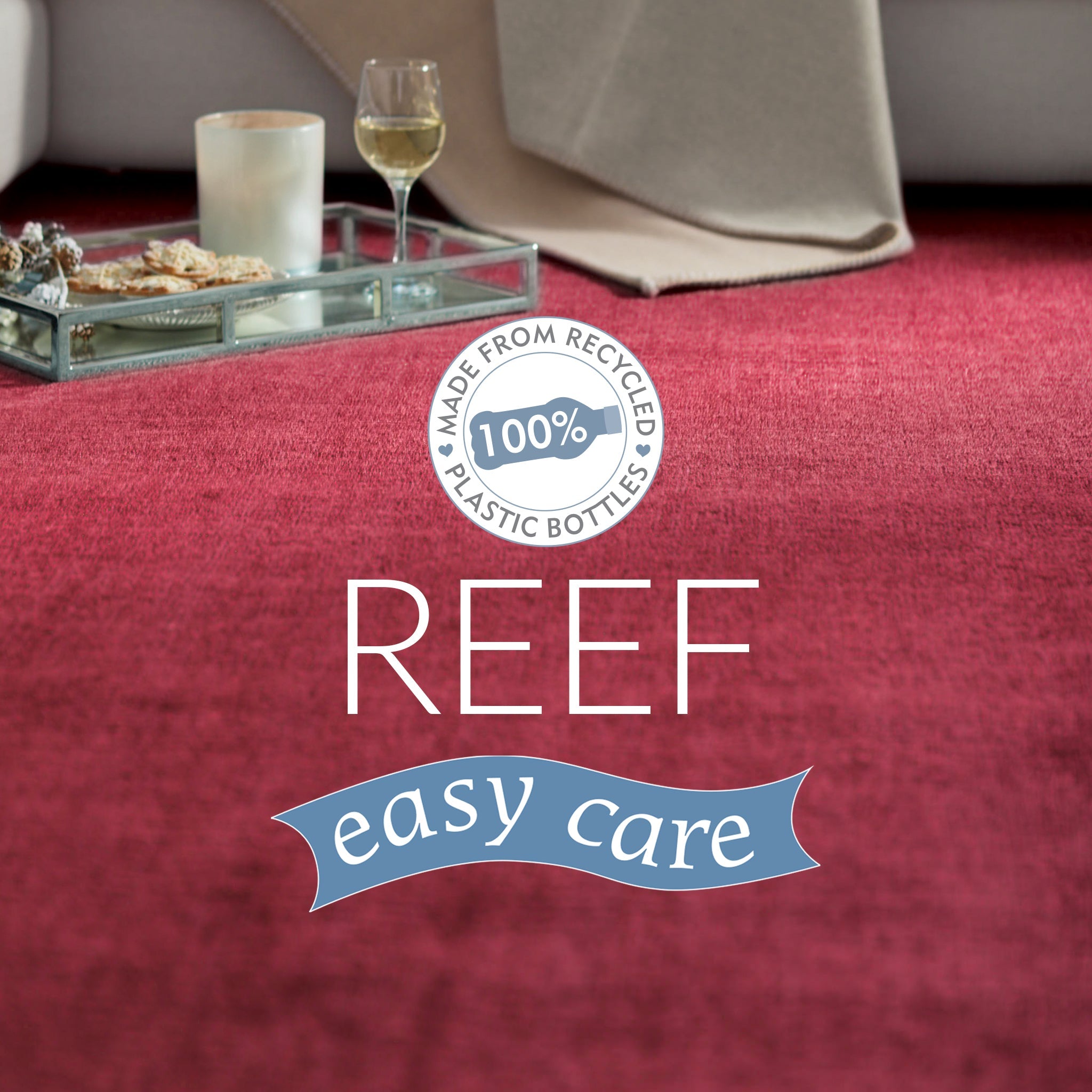 Reef Raspberry Rug made from 100% recycled materials in a solid dark pink colour.