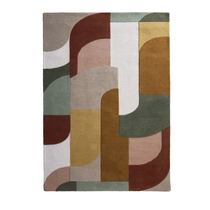 Retro Deco Tan Wool rug with a carved geometric design.