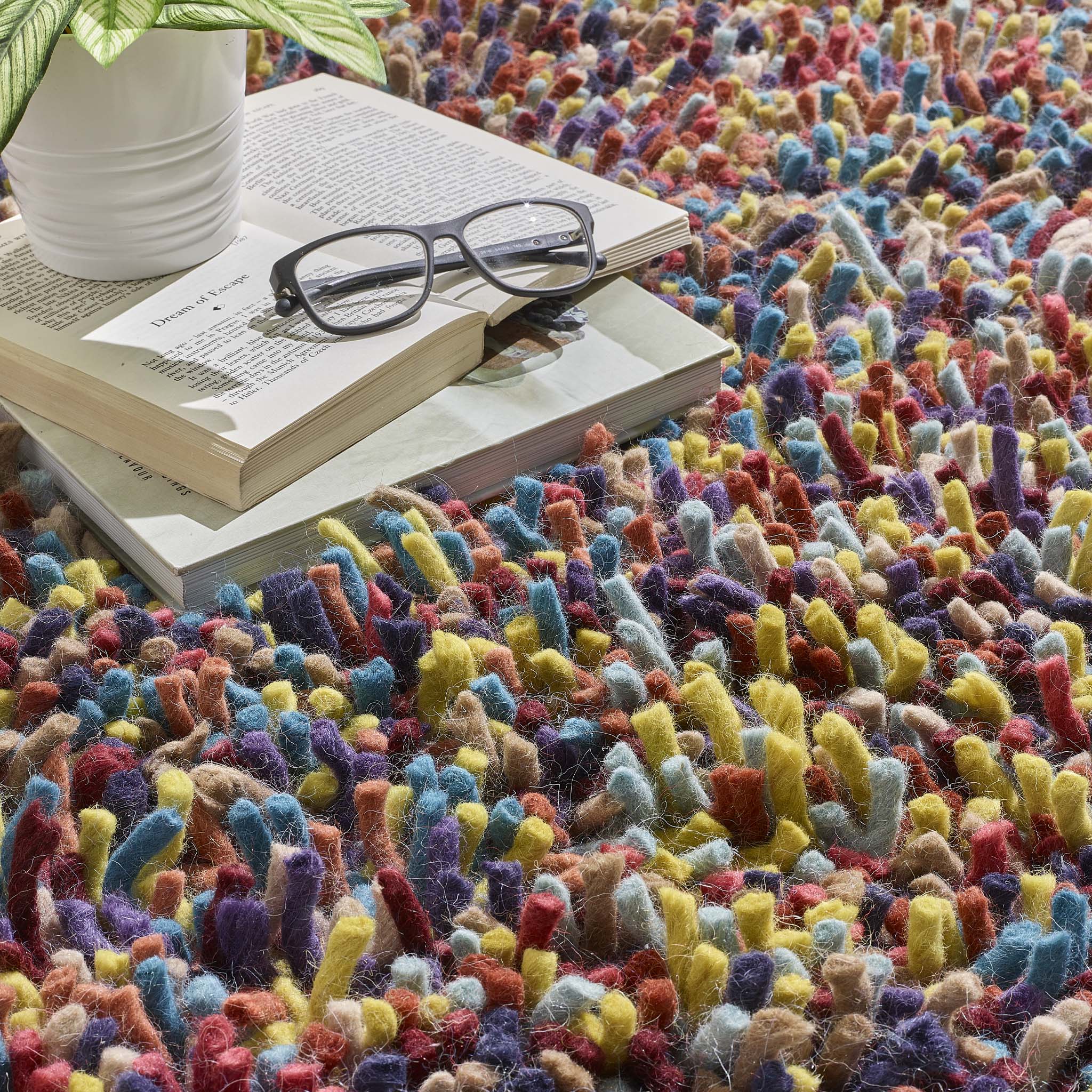 Rocks Shaggy Wool Rug Multi