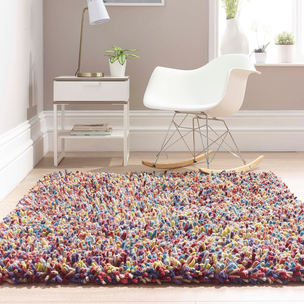Rocks Shaggy Wool Rug Multi