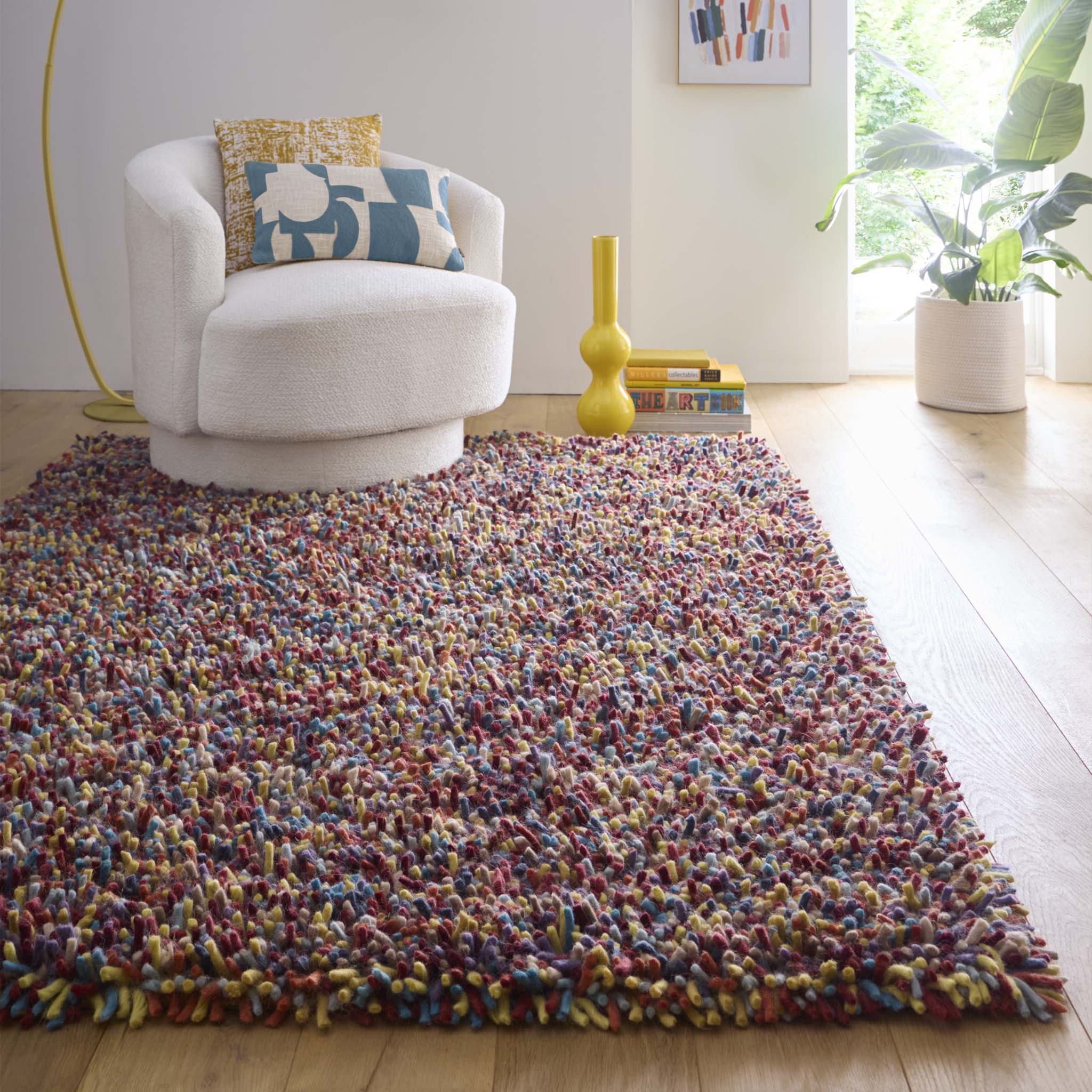 Rocks Shaggy Wool Rug Multi