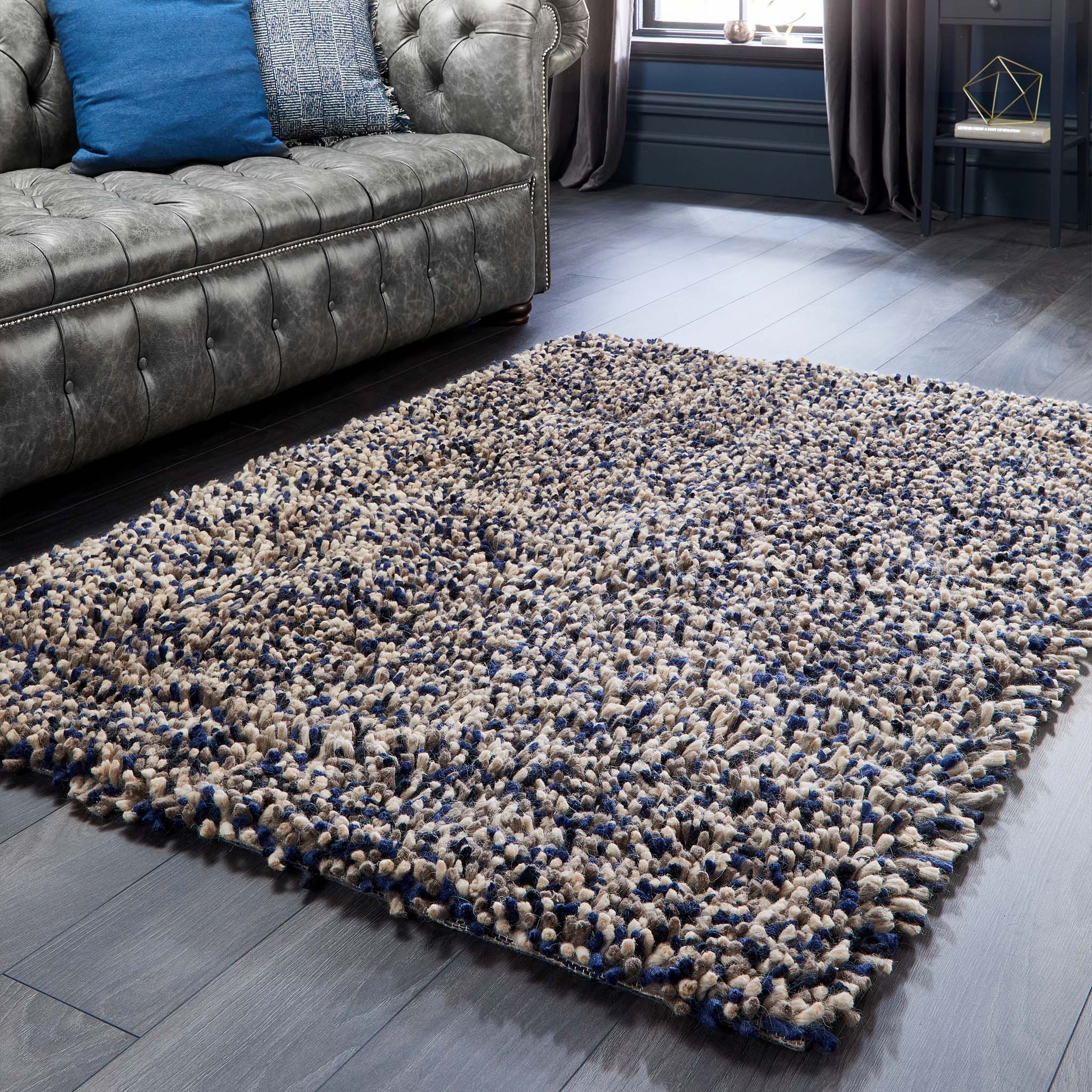 Rocks Shaggy Wool Rug Navy