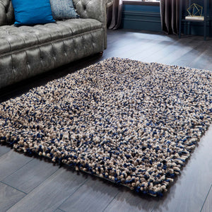Rocks Shaggy Wool Rug Navy