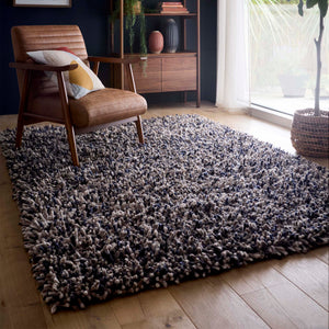 Rocks Shaggy Wool Rug Navy
